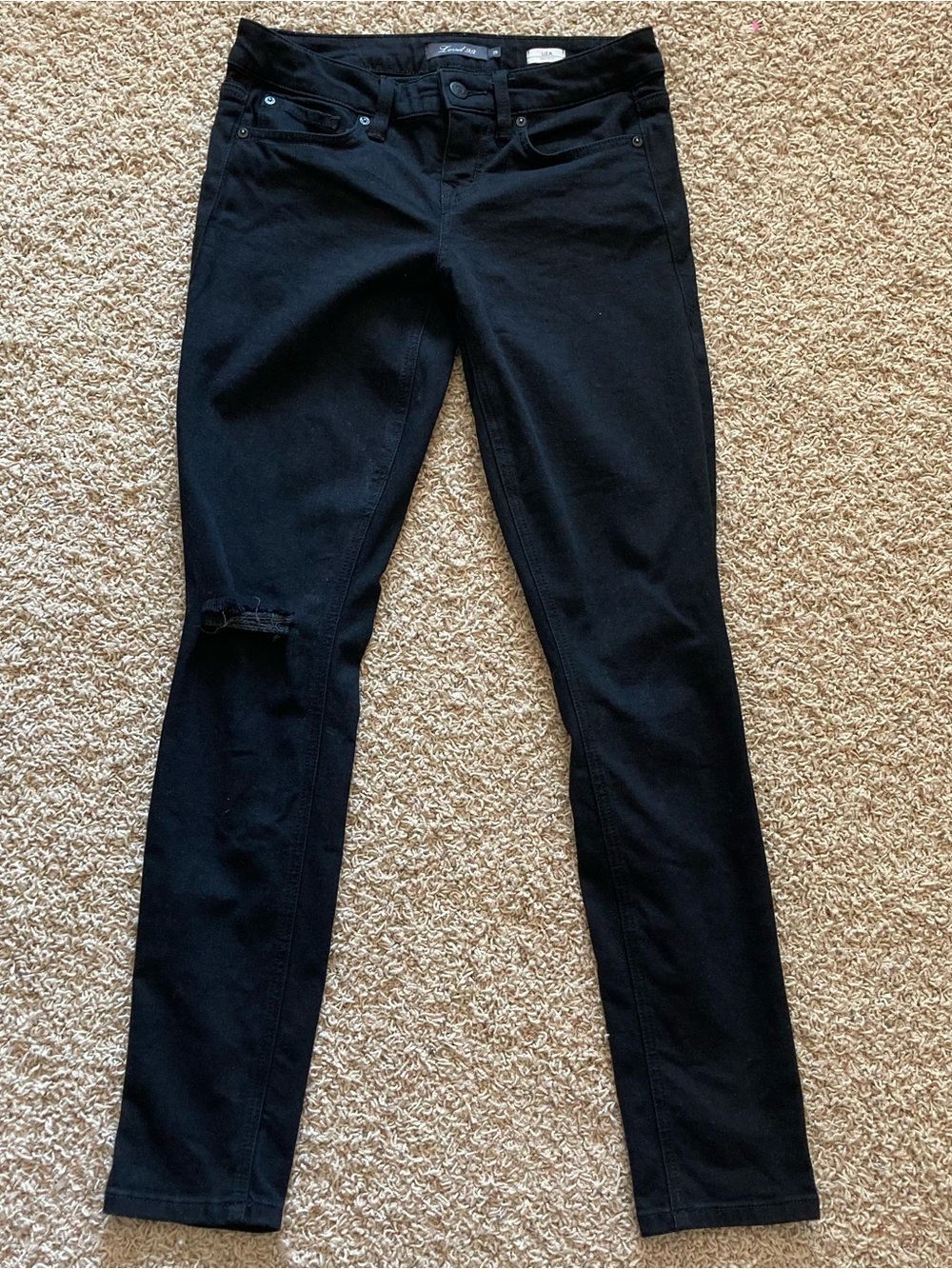 Level 99 Distressed Liza Skinny Jeans Black Denim Size 25 Low Rise